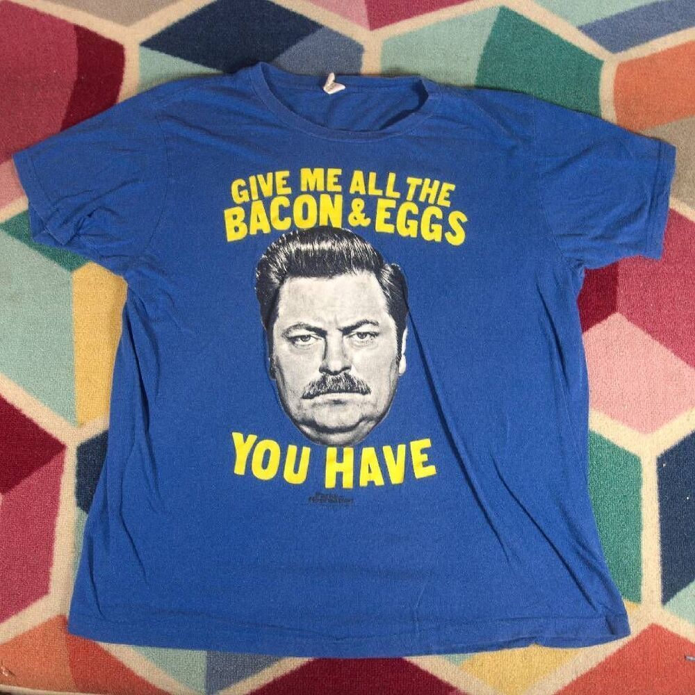 Parks & Recreation Give Me All The Bacon & Eggs T-shirt Size Large